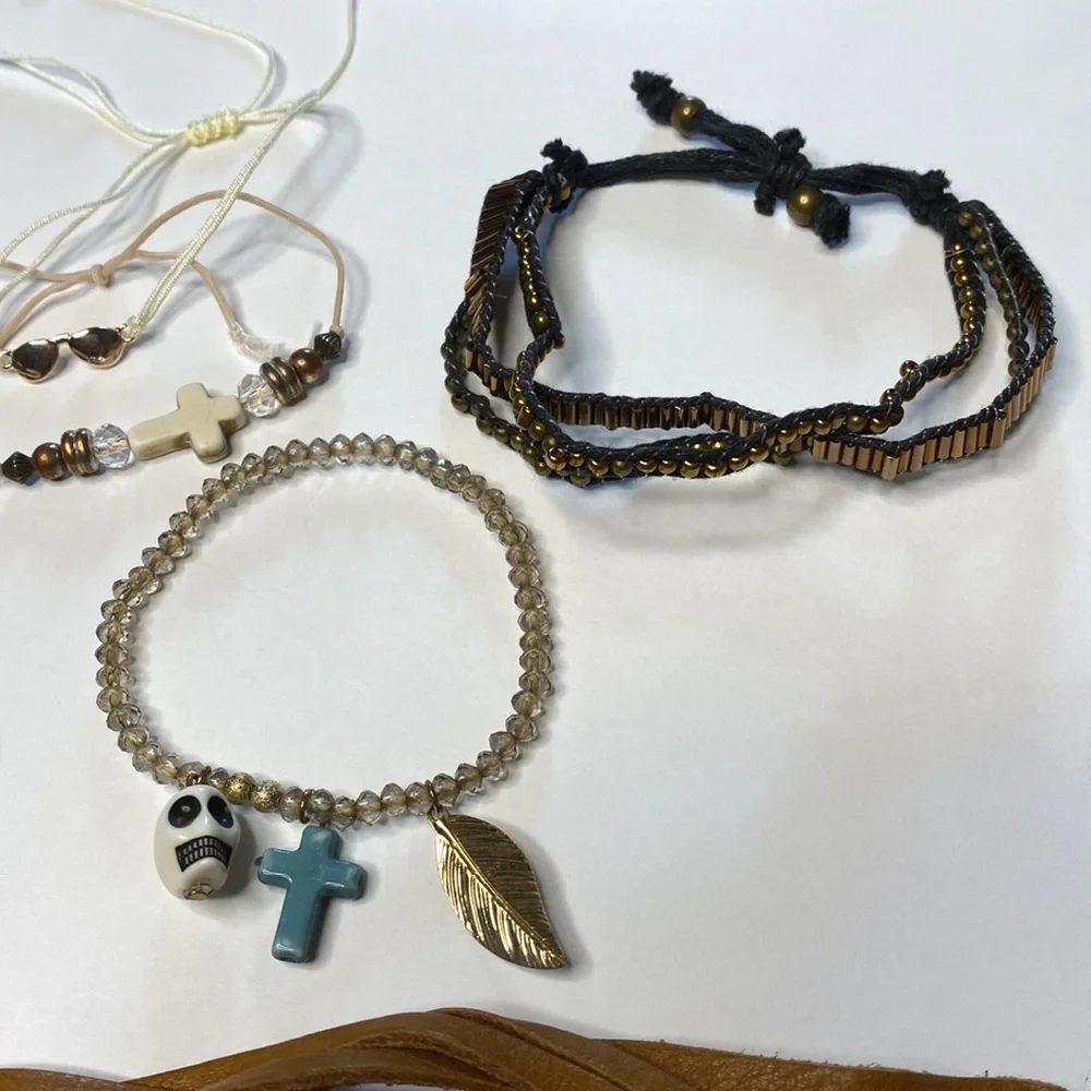 Boho bracelet skull leather braided bundle!!